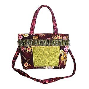 Vintage quilted floral purse multi compartments zipper closure handles & strap